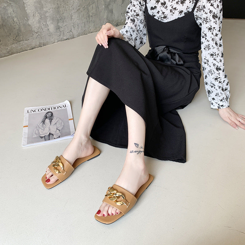 New Style Women's Slippers With Square Toe Flip Flops