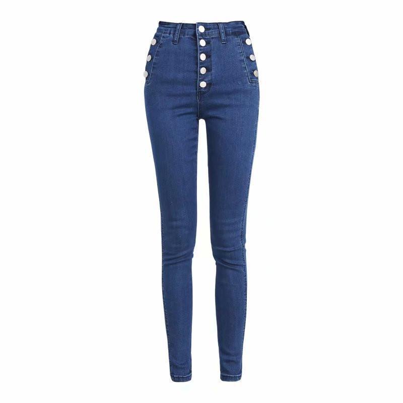 Women's High Waist Button Down Thickened Jeans