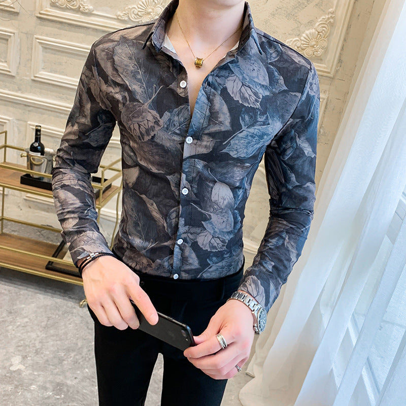 Floral Men's Fashion Casual Nightclub Shirt