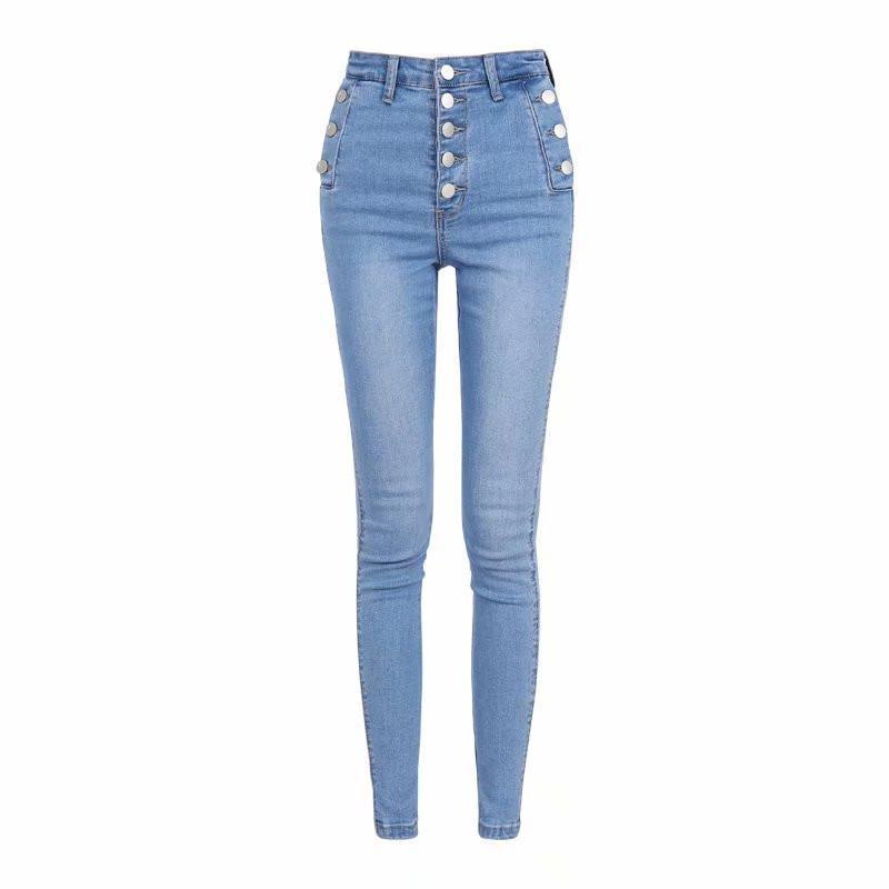 Women's High Waist Button Down Thickened Jeans