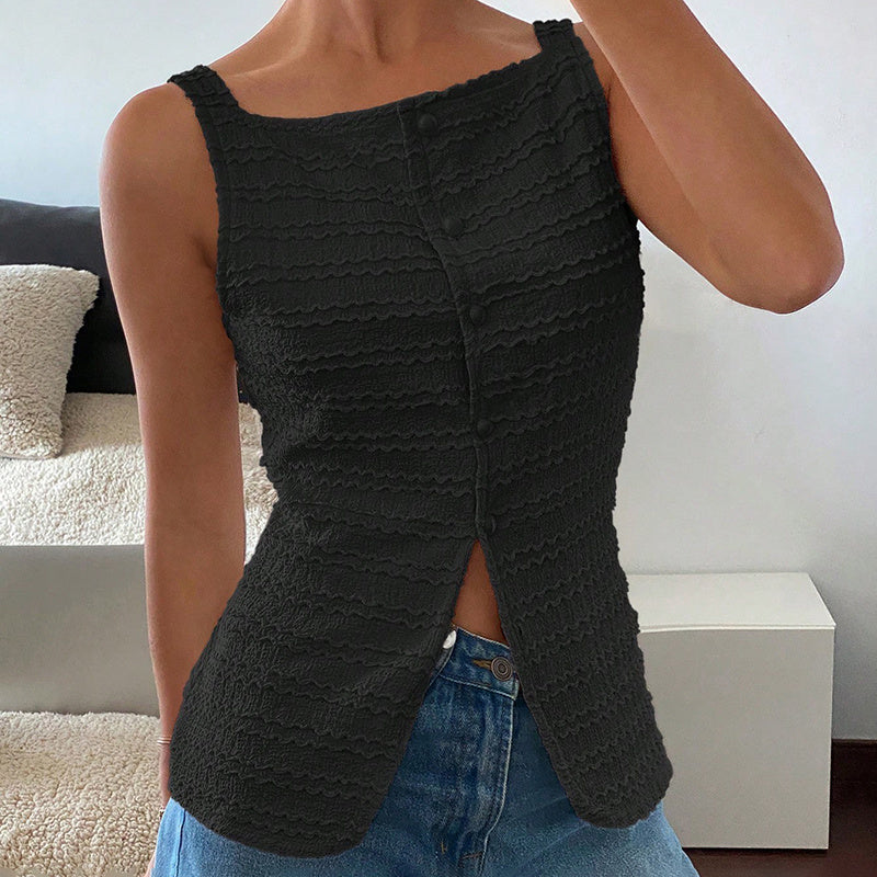 Womens Trendy Square Neck Button Up Vest Top Y2k Going Out Tank Tops