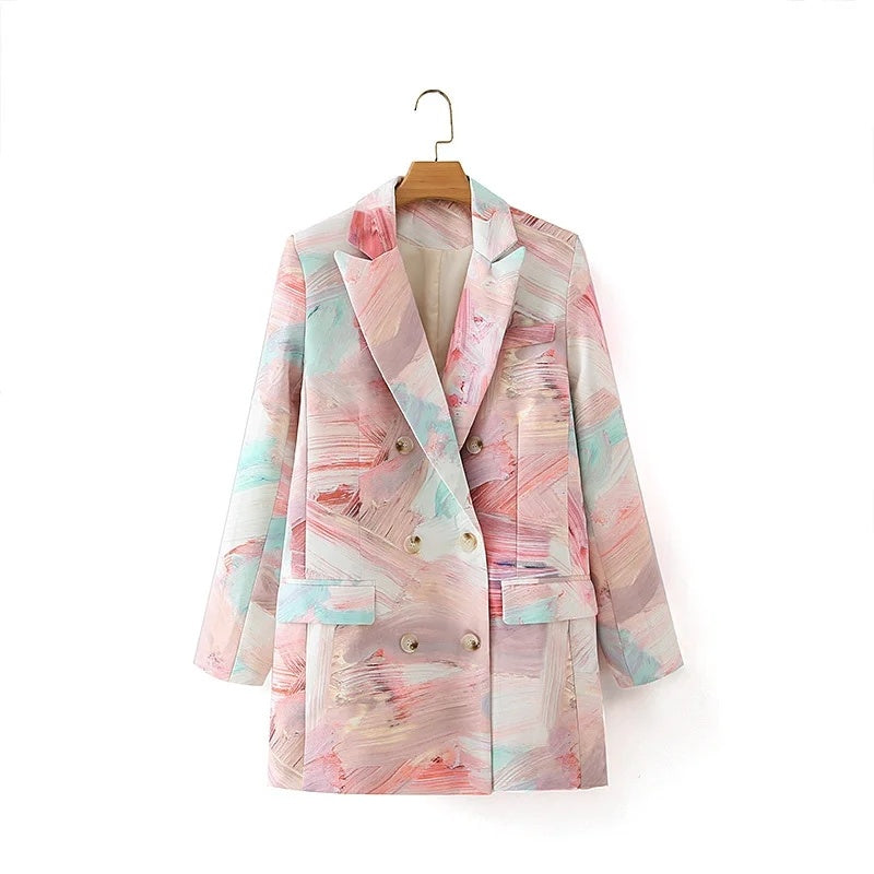 Pants suit graffiti long female jacket suit