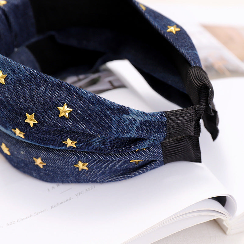 Denim art hot diamond star knotted headband