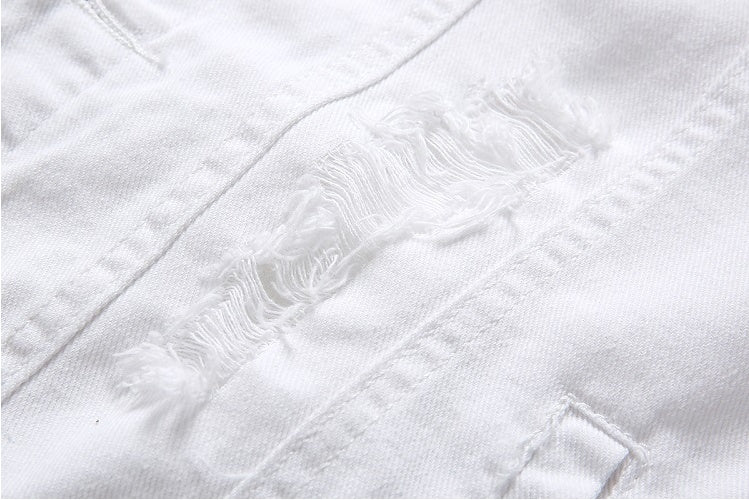 Casual Holes Pocket White Denim Vests