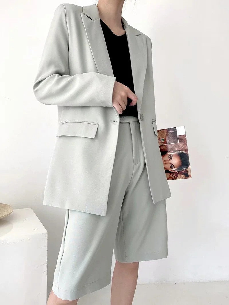 One Button Mid-length Suit Jacket and Suit Pants