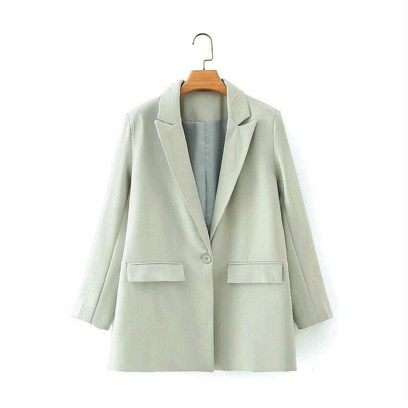 One Button Mid-length Suit Jacket and Suit Pants