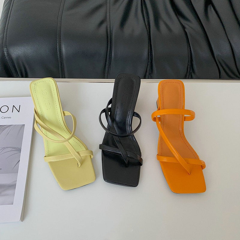 Cross-Strap Square Toe Chunky Heel Sandals