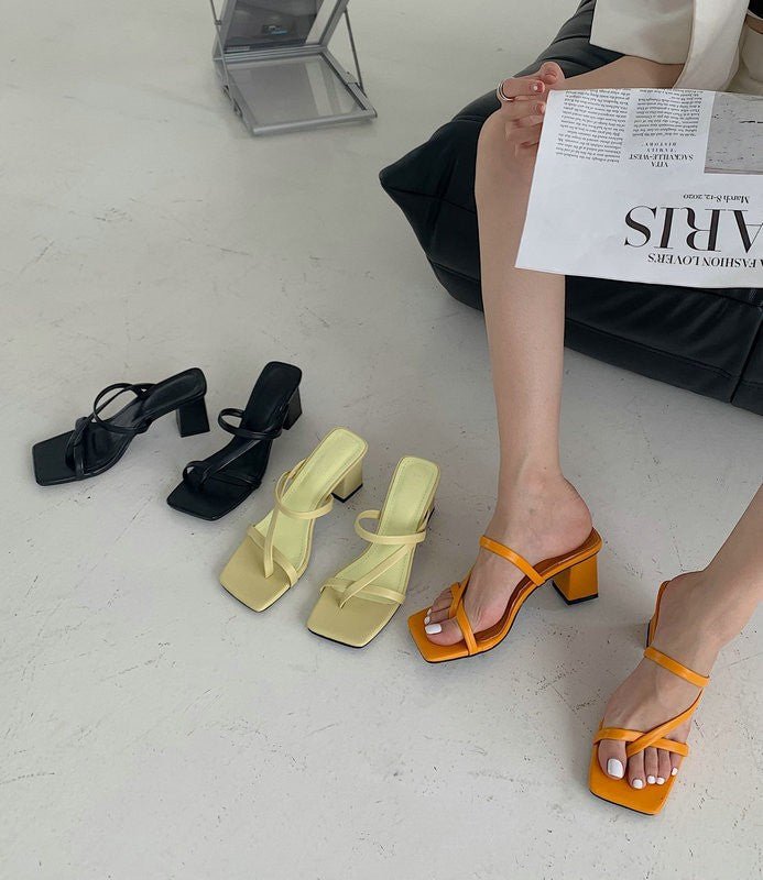 Cross-Strap Square Toe Chunky Heel Sandals