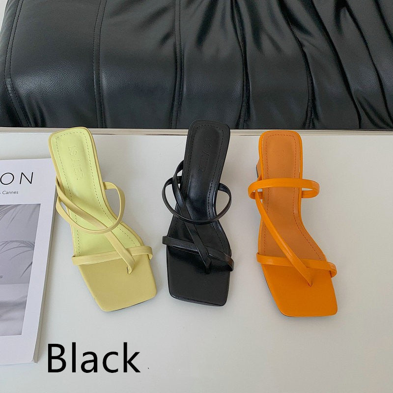 Cross-Strap Square Toe Chunky Heel Sandals