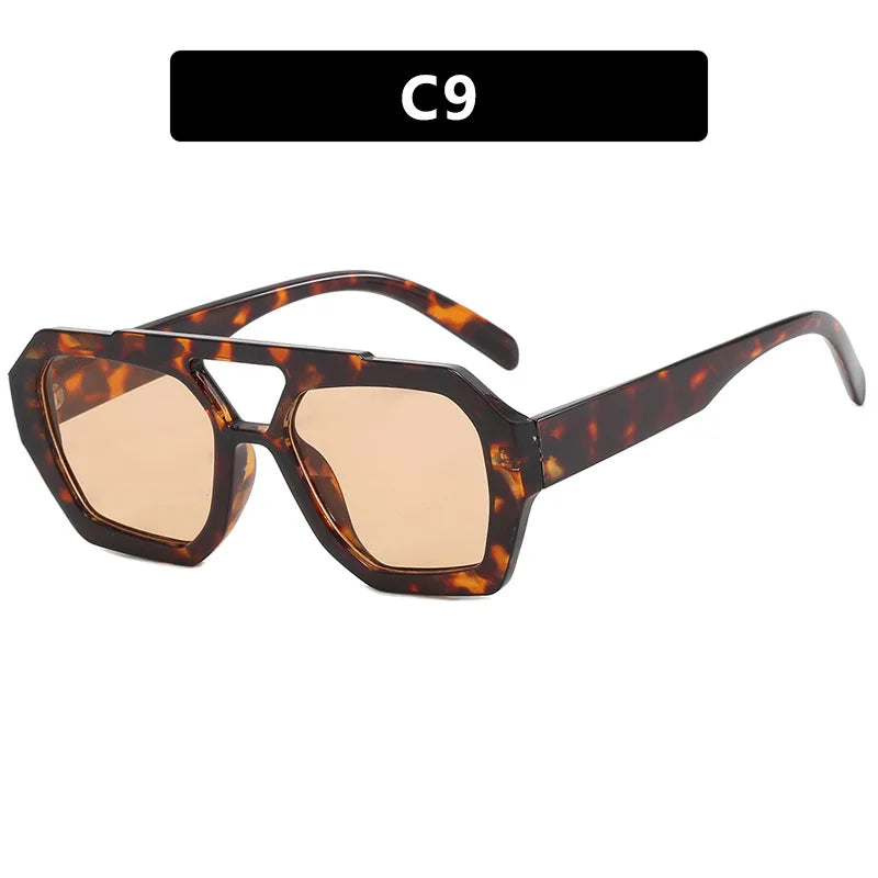 Retro Double Bridges Women's Sunglasses Big Frame Leopard Brown Gradient Eyewear Fashion Luxury Designer Sun Glasses Men Shades