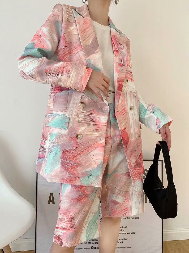 Pants suit graffiti long female jacket suit