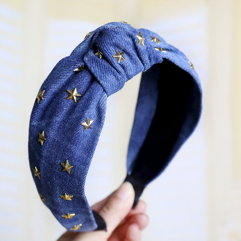 Denim art hot diamond star knotted headband