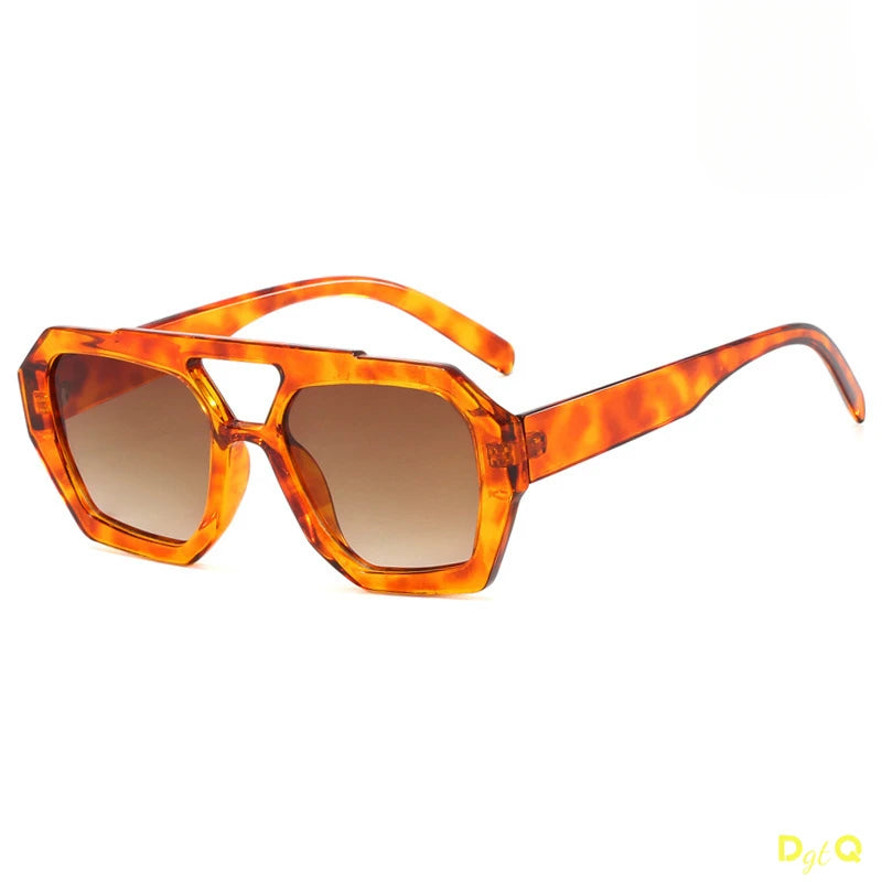 Retro Double Bridges Women's Sunglasses Big Frame Leopard Brown Gradient Eyewear Fashion Luxury Designer Sun Glasses Men Shades