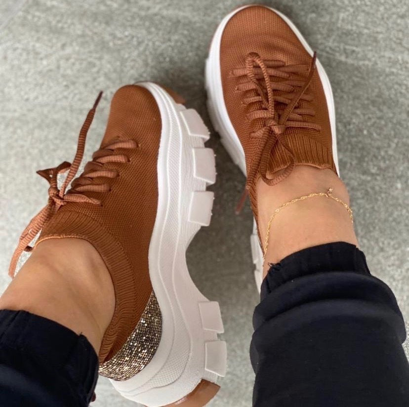Platform Women's Sneakers With Flying Woven Lace-up Platform