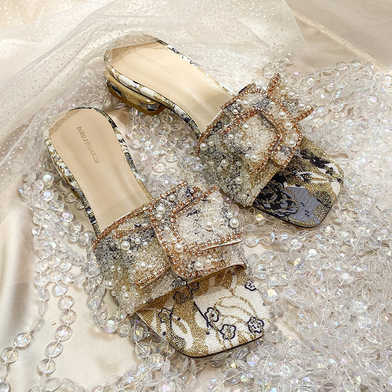 Women's Outer Wear Fashion Rhinestones Chunky Heel Sandals
