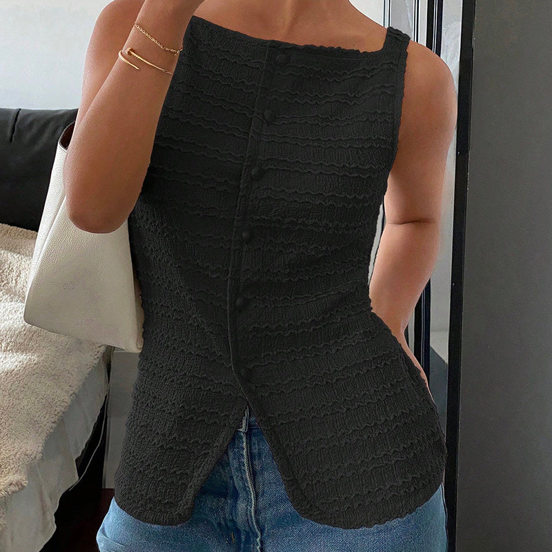 Womens Trendy Square Neck Button Up Vest Top Y2k Going Out Tank Tops
