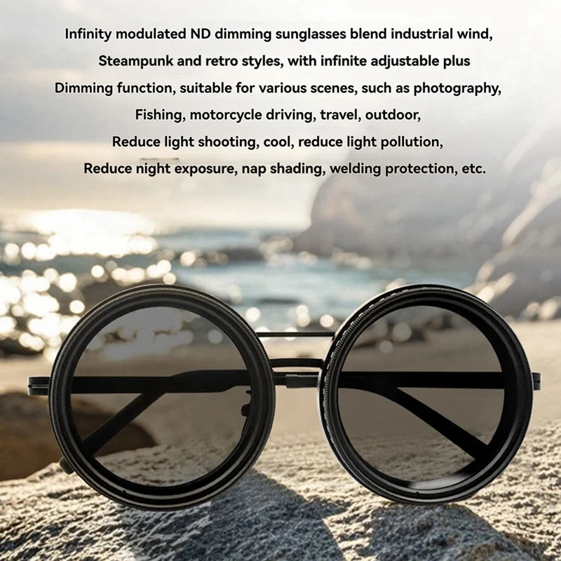 1-9 Gears Adjustable Round Polarized Glasses With ND Filter Lenses Wide Retro Glasses Polarized Sunglasses