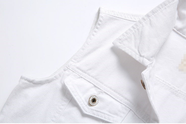 Casual Holes Pocket White Denim Vests