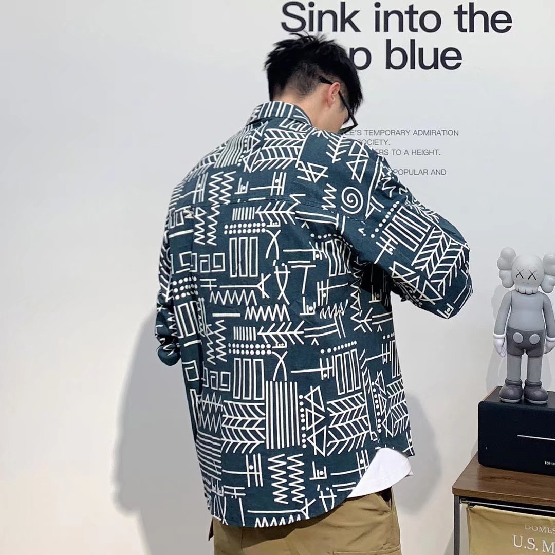Men's Personalized Geometric Conform Print Long Sleeve Shirts