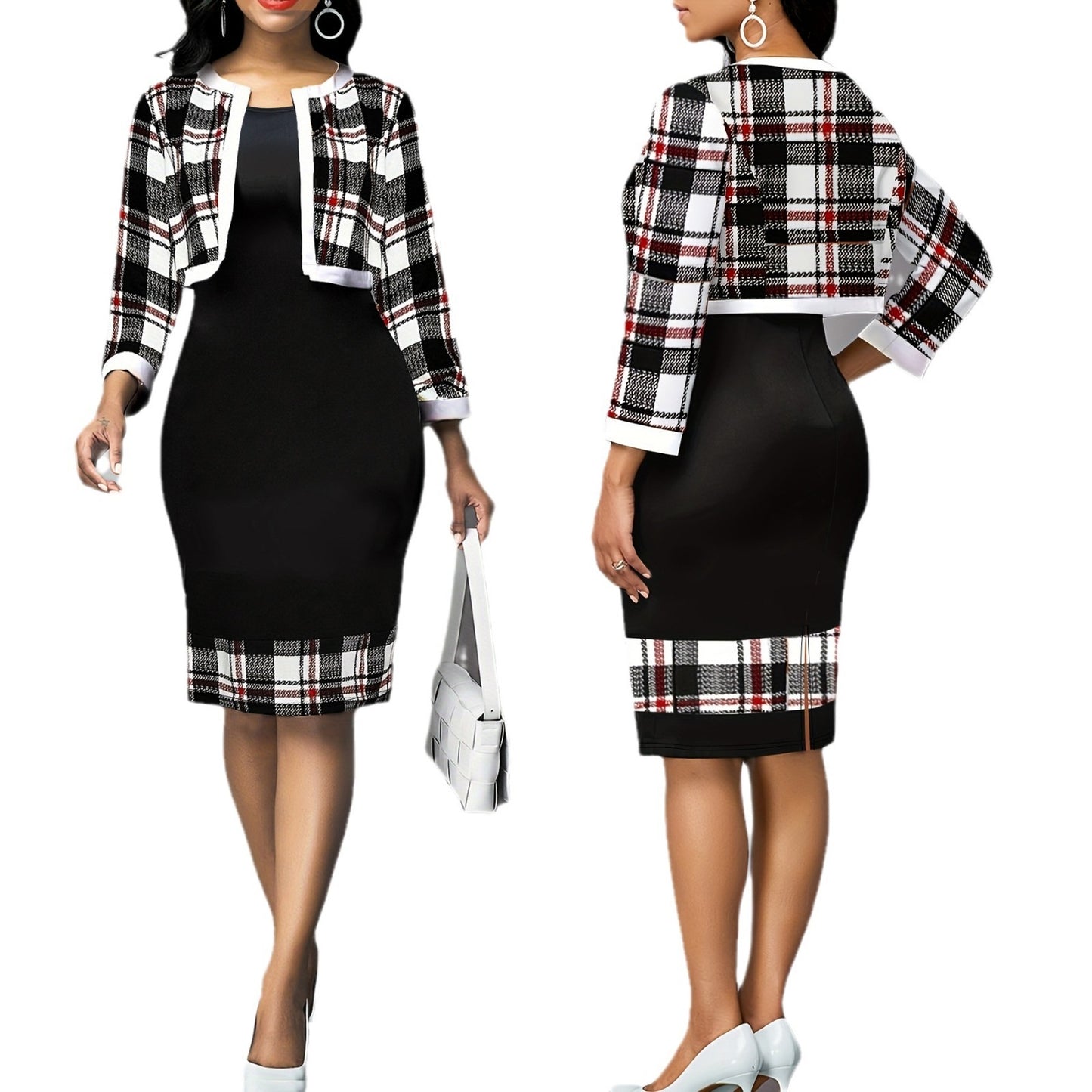 Plus Size Women's Vest Dress Cardigan Jacket Two-piece Set