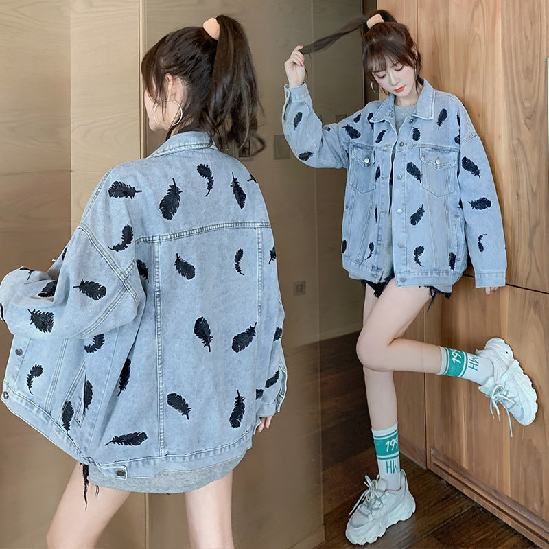 Fashion Printing Lapel Loose Wild Salt Denim Jacket