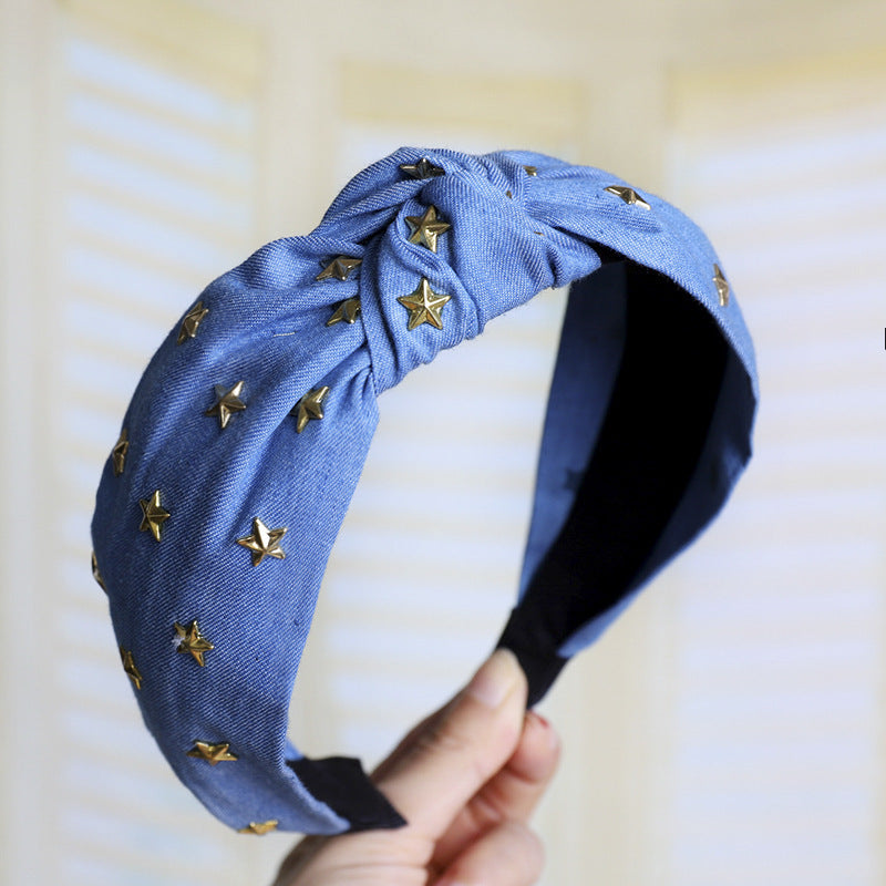 Denim art hot diamond star knotted headband