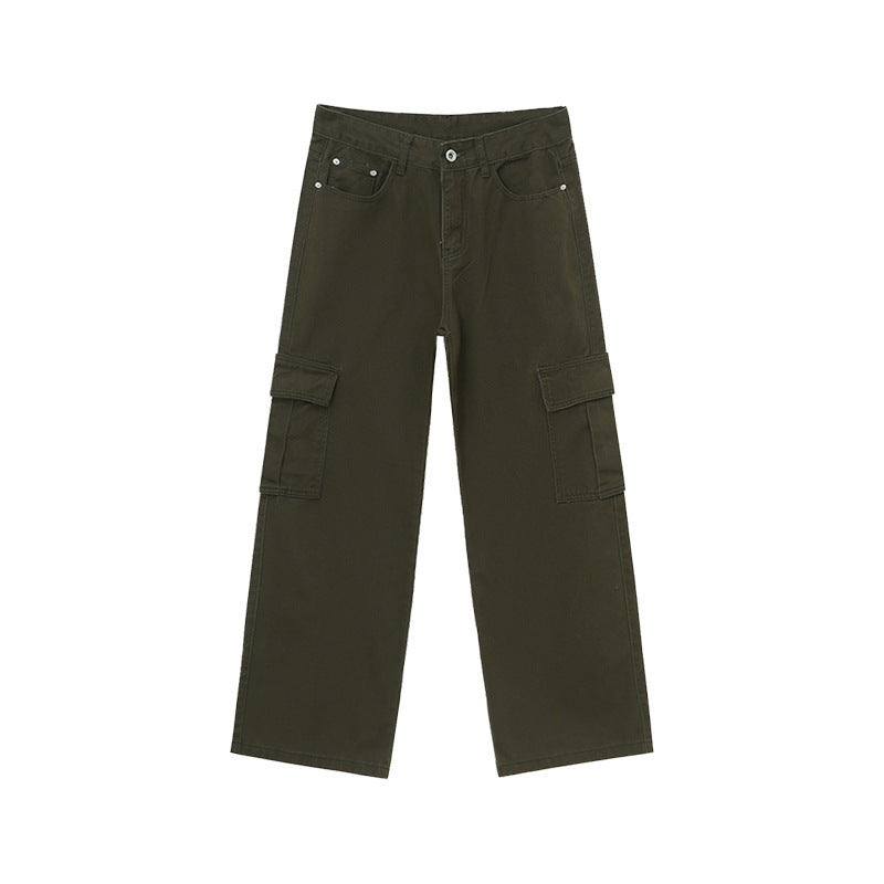 Large Pocket Wide-leg Overalls Casual Jeans