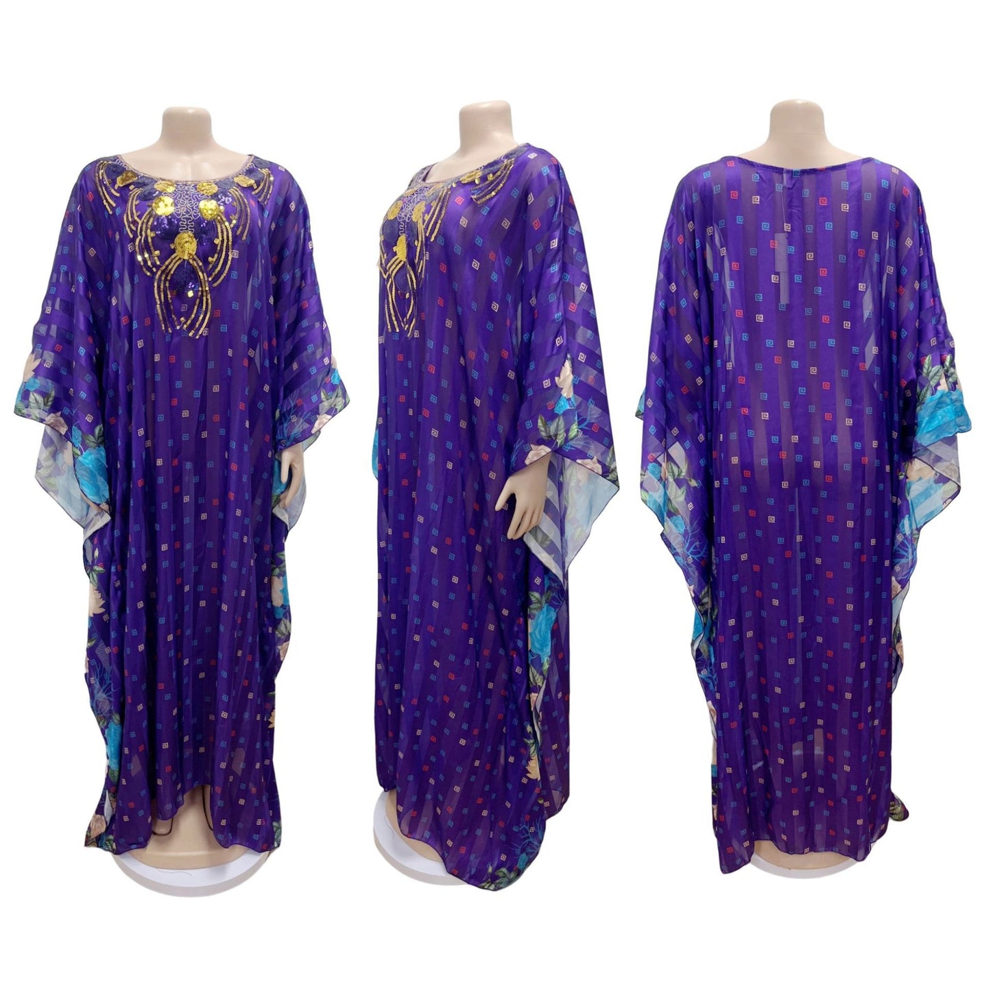 Elegant Beads Sequins Printing Long Robe African Dress