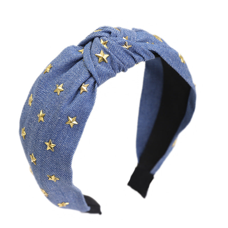 Denim art hot diamond star knotted headband