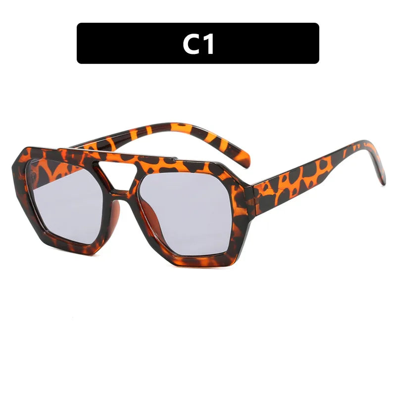 Retro Double Bridges Women's Sunglasses Big Frame Leopard Brown Gradient Eyewear Fashion Luxury Designer Sun Glasses Men Shades