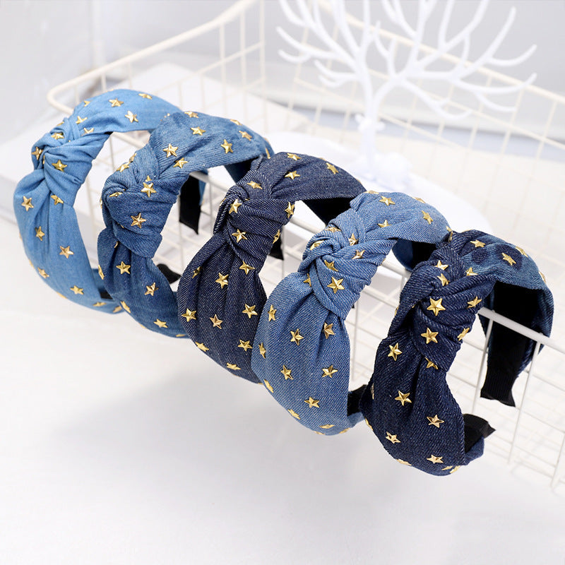 Denim art hot diamond star knotted headband