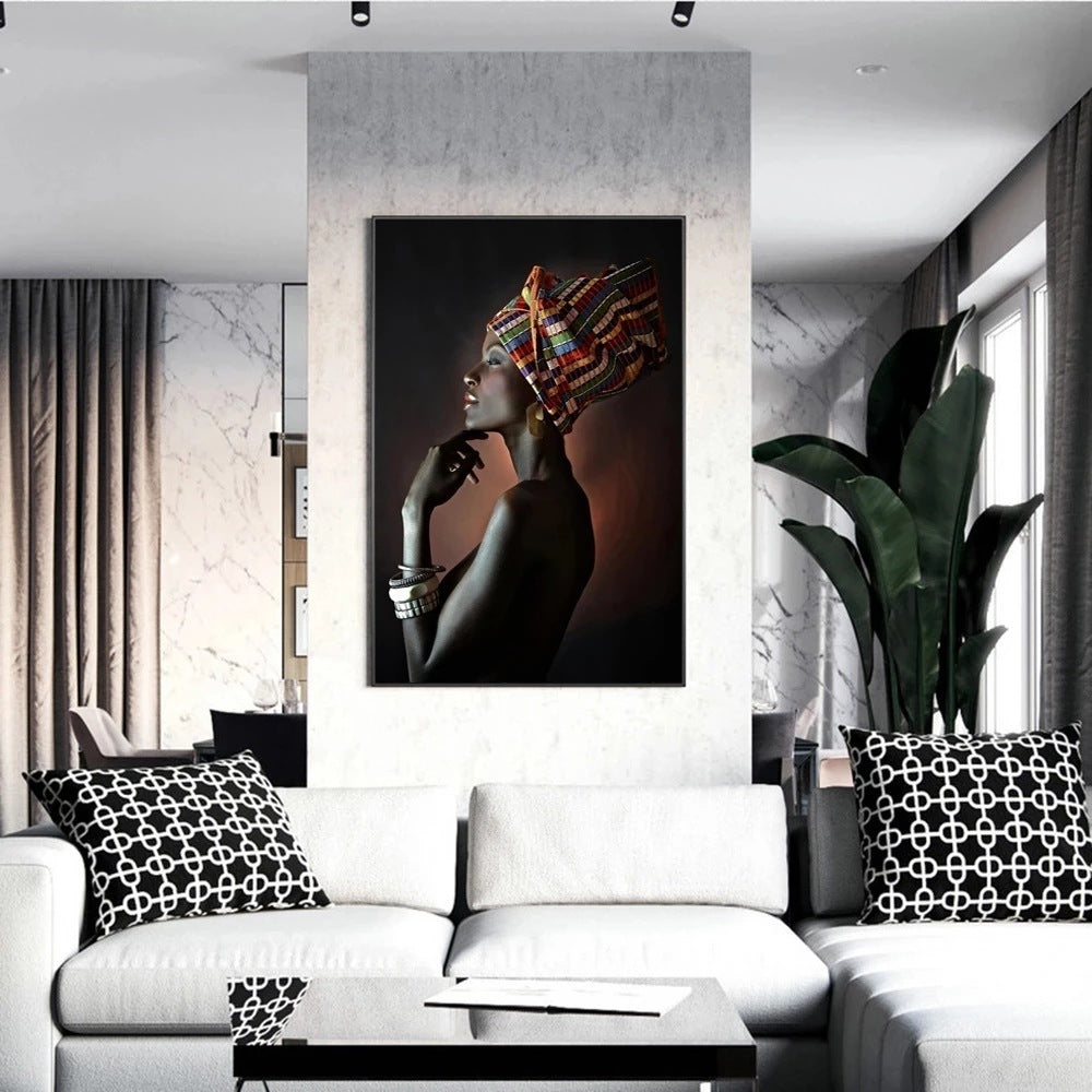African Art Black Girl Silver Jewelry Canvas Painting Art Poster