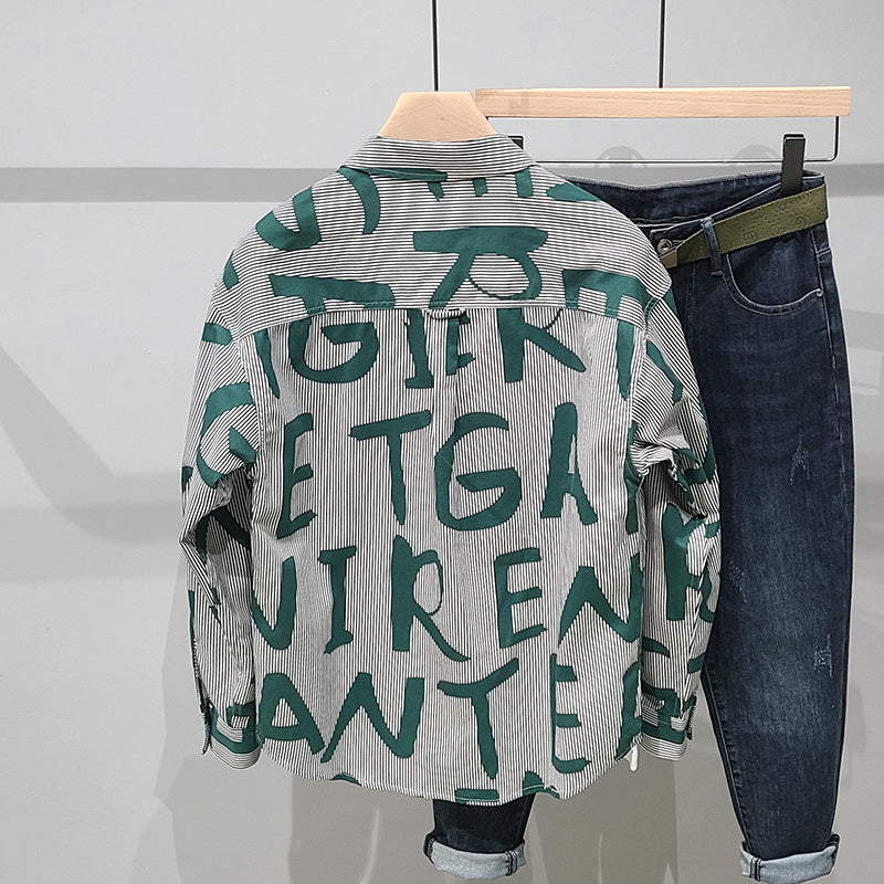 Men's Fashion Casual Alphabet Print Shirts Long Sleeves