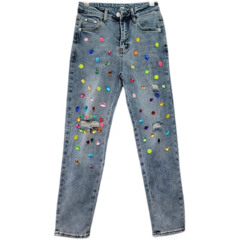 Women's Ripped Diamond High Waist Slimming Jeans