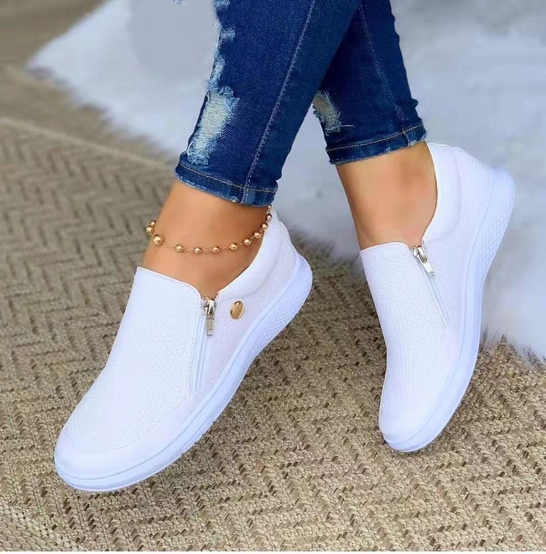 Women's Flats Sneakers Side Zipper Round Toe Walking Shoes Fall Spring
