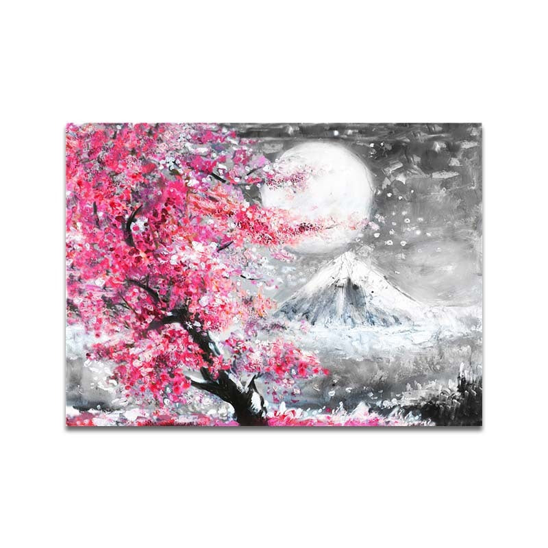 Sakura Mount Landscape Watercolor Oil Painting Canvas Print Core