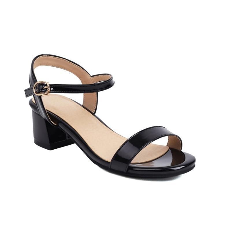 Candy-colored Patent Leather Middle Heel Sandals