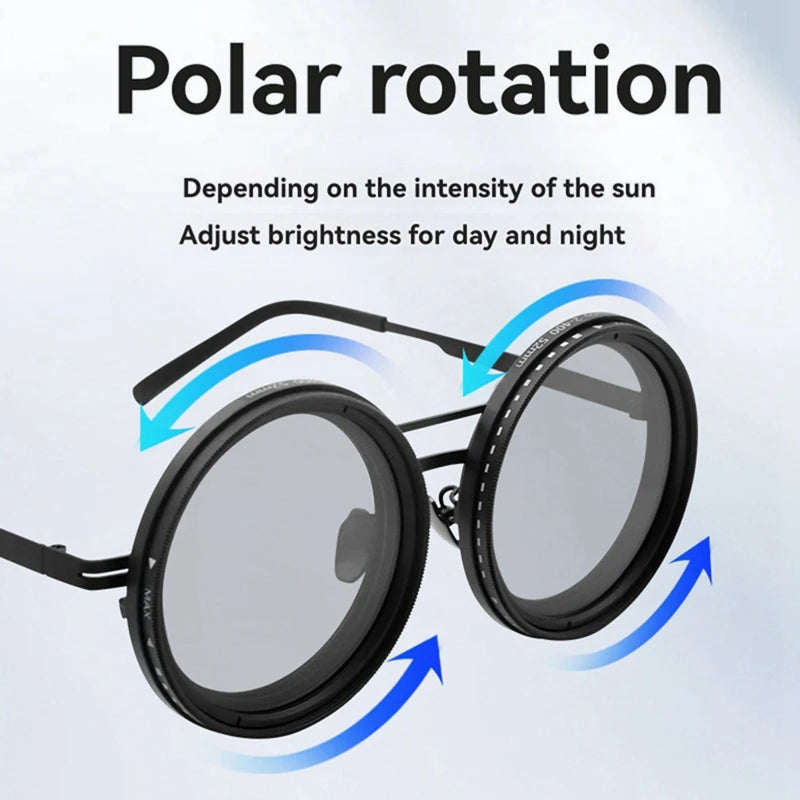 1-9 Gears Adjustable Round Polarized Glasses With ND Filter Lenses Wide Retro Glasses Polarized Sunglasses