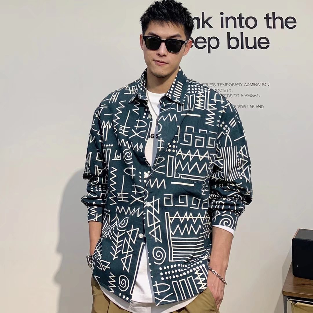 Men's Personalized Geometric Conform Print Long Sleeve Shirts