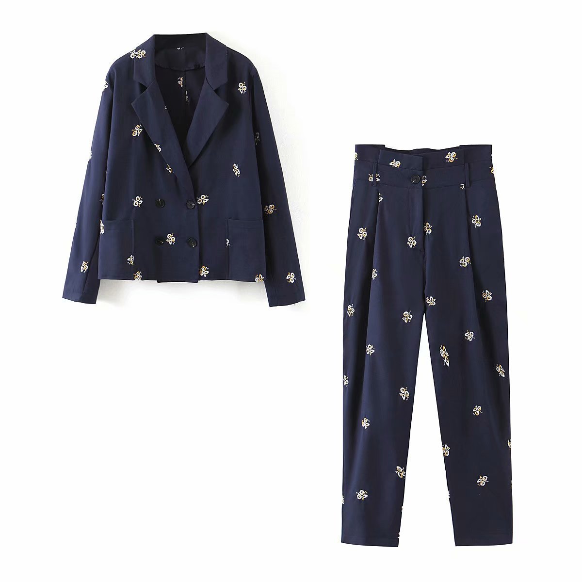 Suit jacket + embroidered casual pants suit