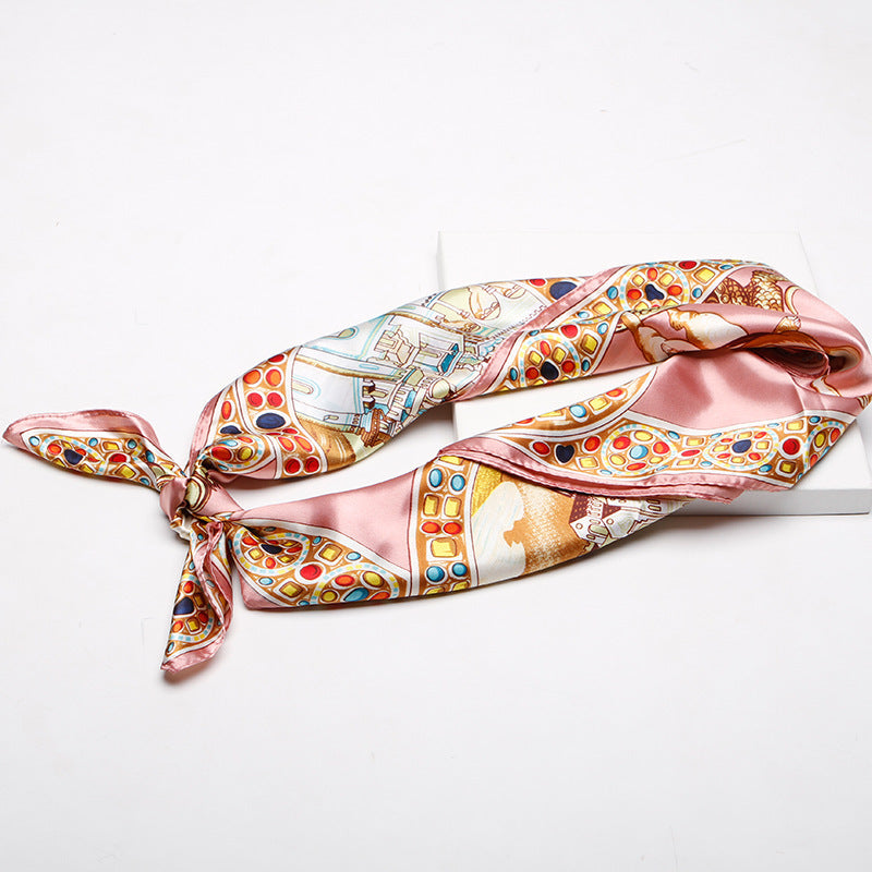 Imitation Silk Palace Print Silk Scarf Women 90cm