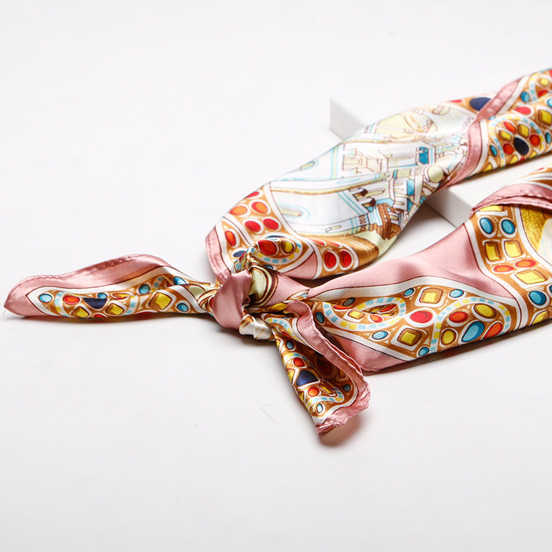 Imitation Silk Palace Print Silk Scarf Women 90cm