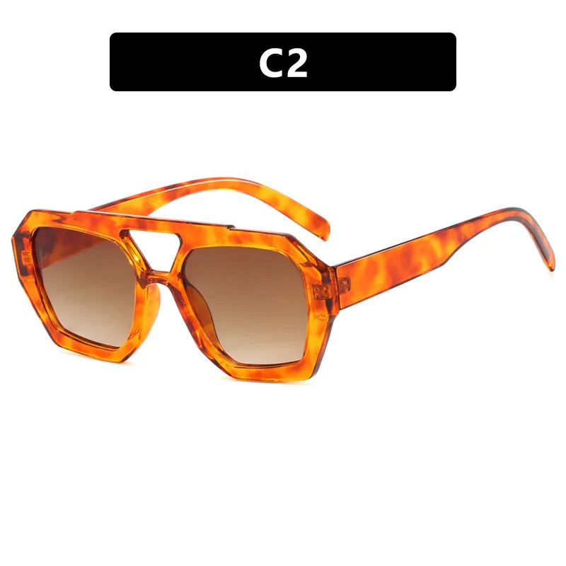 Retro Double Bridges Women's Sunglasses Big Frame Leopard Brown Gradient Eyewear Fashion Luxury Designer Sun Glasses Men Shades