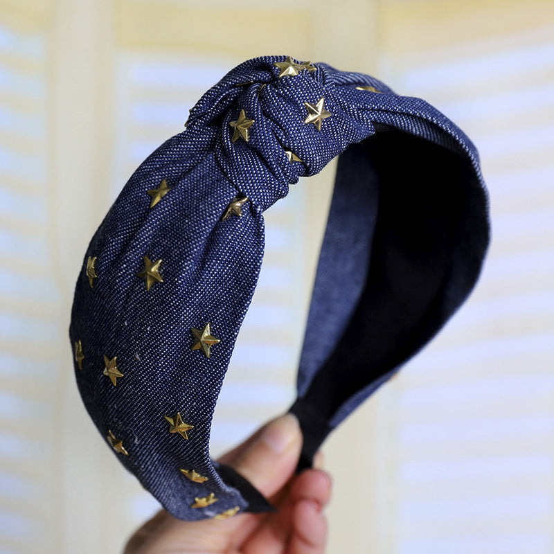 Denim art hot diamond star knotted headband