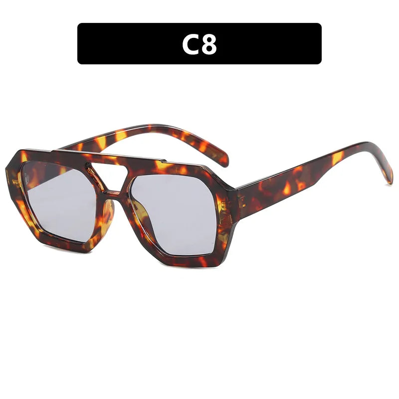 Retro Double Bridges Women's Sunglasses Big Frame Leopard Brown Gradient Eyewear Fashion Luxury Designer Sun Glasses Men Shades