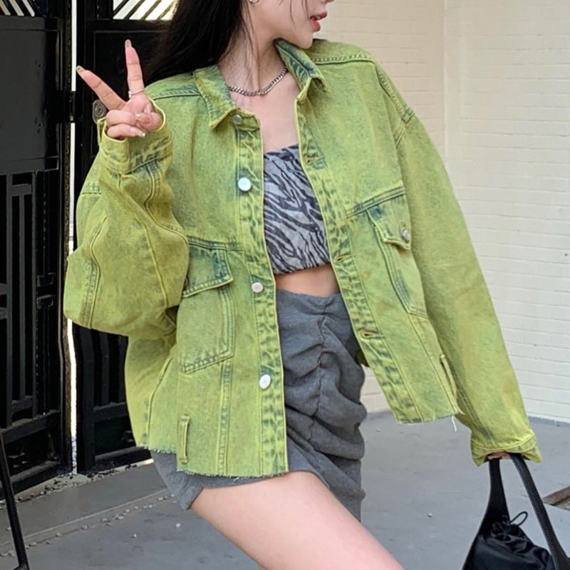 Women's Loose Vintage Denim Jacket Long Sleeve Top