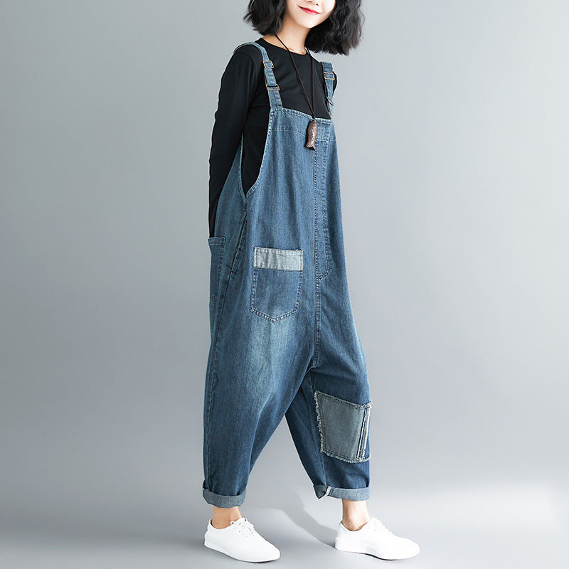 Casual Literary Women's Plus Size Denim Overalls