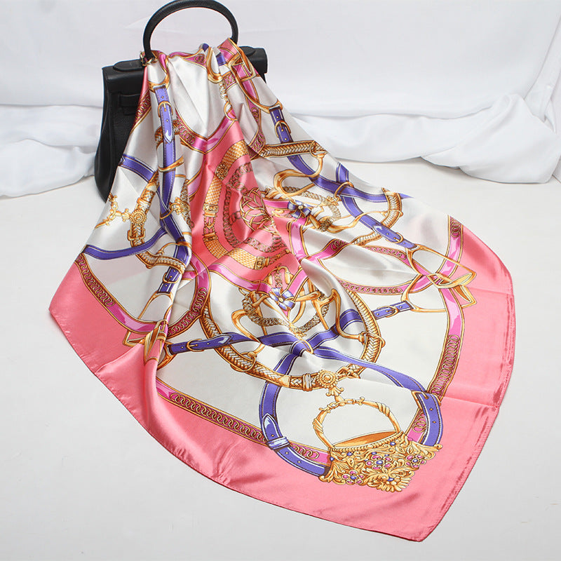 Imitation Silk Scarf Women Classic Belt Printing