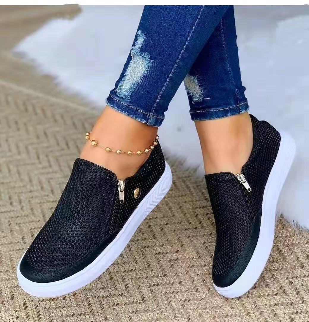 Women's Flats Sneakers Side Zipper Round Toe Walking Shoes Fall Spring