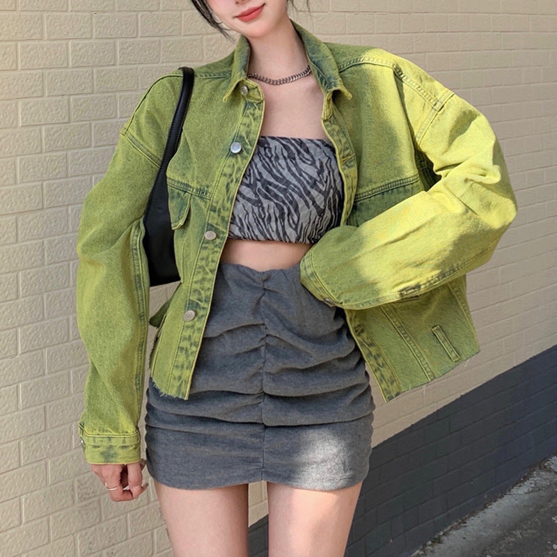 Women's Loose Vintage Denim Jacket Long Sleeve Top